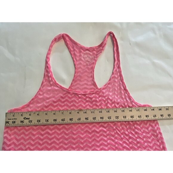 Y2K Sheer Chevron Stripe Tank Top Juniors XL Pink Racerback Mesh Retro 2000s SO - Picture 5 of 11